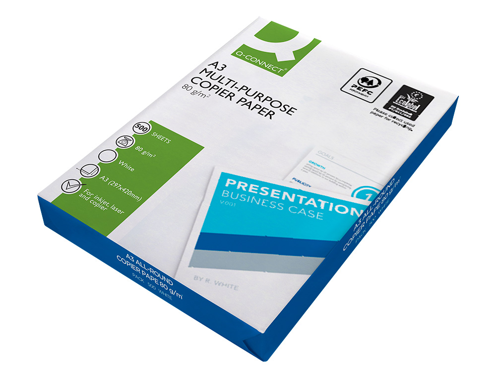 PAPEL FOTOCOPIADORA Q-CONNECT ECONOMY DIN A3 80 GRAMOS PAQUETE DE 500 HOJAS