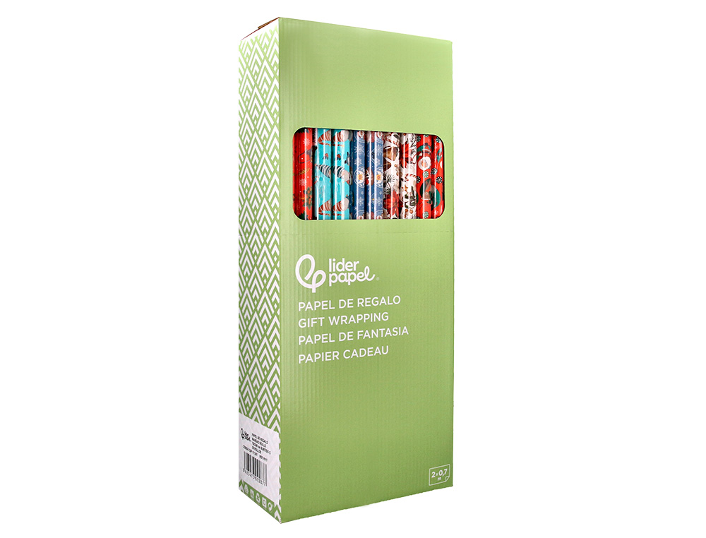 PAPEL DE REGALO LIDERPAPEL NAVIDAD ROLLO ANCHO 70 CM LONGITUD 2 MT GRAMAJE 60 GR DISEOS SURTIDOS C-2024