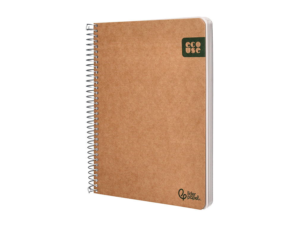 CUADERNO ESPIRAL LIDERPAPEL DIN A5 ECOUSE TAPA CARTULINA KRAFT CONTRACOLADA 120H PAPEL 100% RECICLADO 80GR LISO