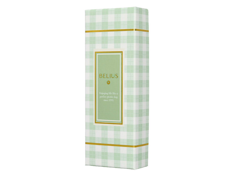 BOLIGRAFO BELIUS PICNIC ALUMINIO COLOR VERDE DORADO TINTA COLOR AZUL CAJA DE DISEO