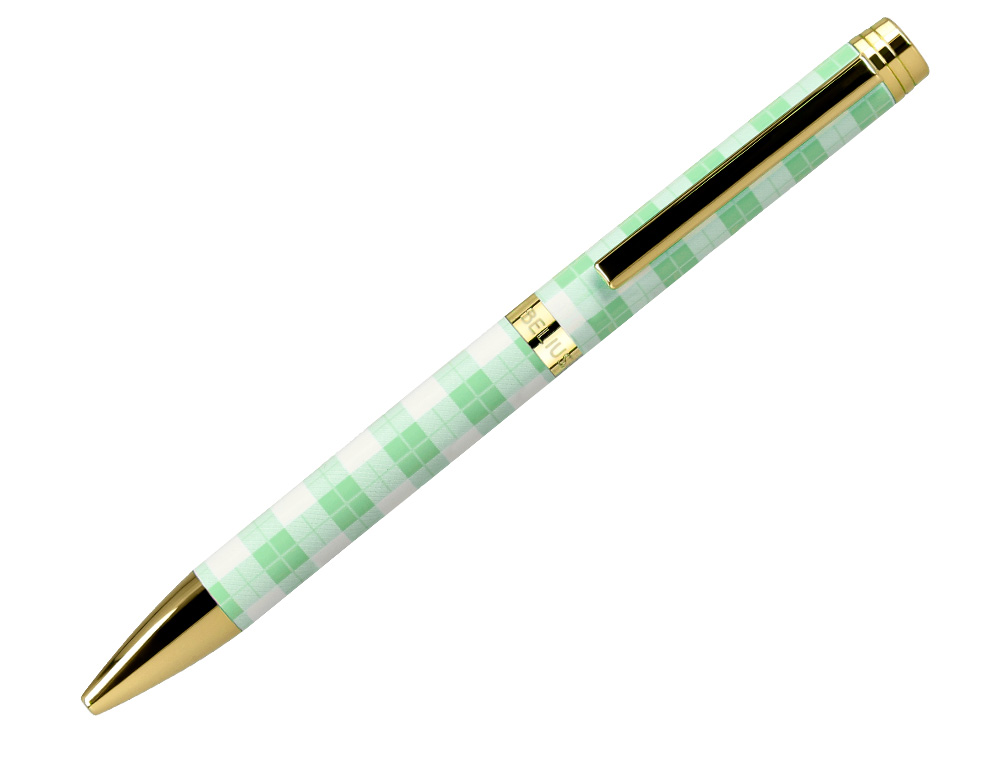 BOLIGRAFO BELIUS PICNIC ALUMINIO COLOR VERDE DORADO TINTA COLOR AZUL CAJA DE DISEO