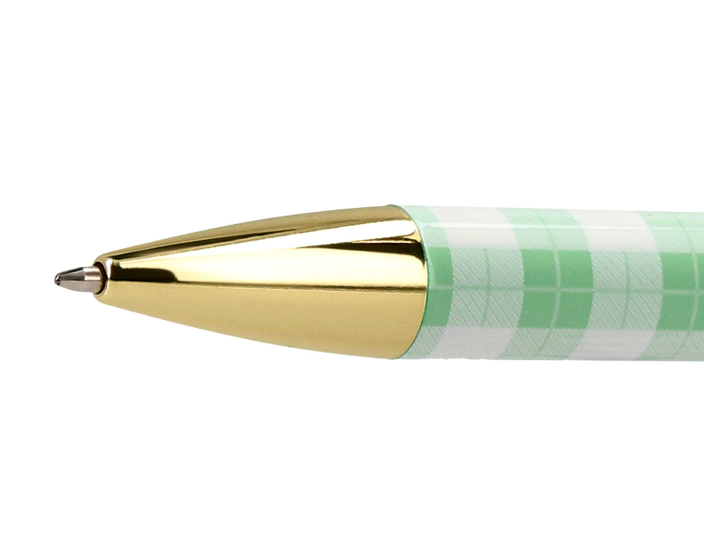 BOLIGRAFO BELIUS PICNIC ALUMINIO COLOR VERDE DORADO TINTA COLOR AZUL CAJA DE DISEO