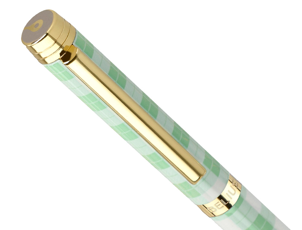 BOLIGRAFO BELIUS PICNIC ALUMINIO COLOR VERDE DORADO TINTA COLOR AZUL CAJA DE DISEO