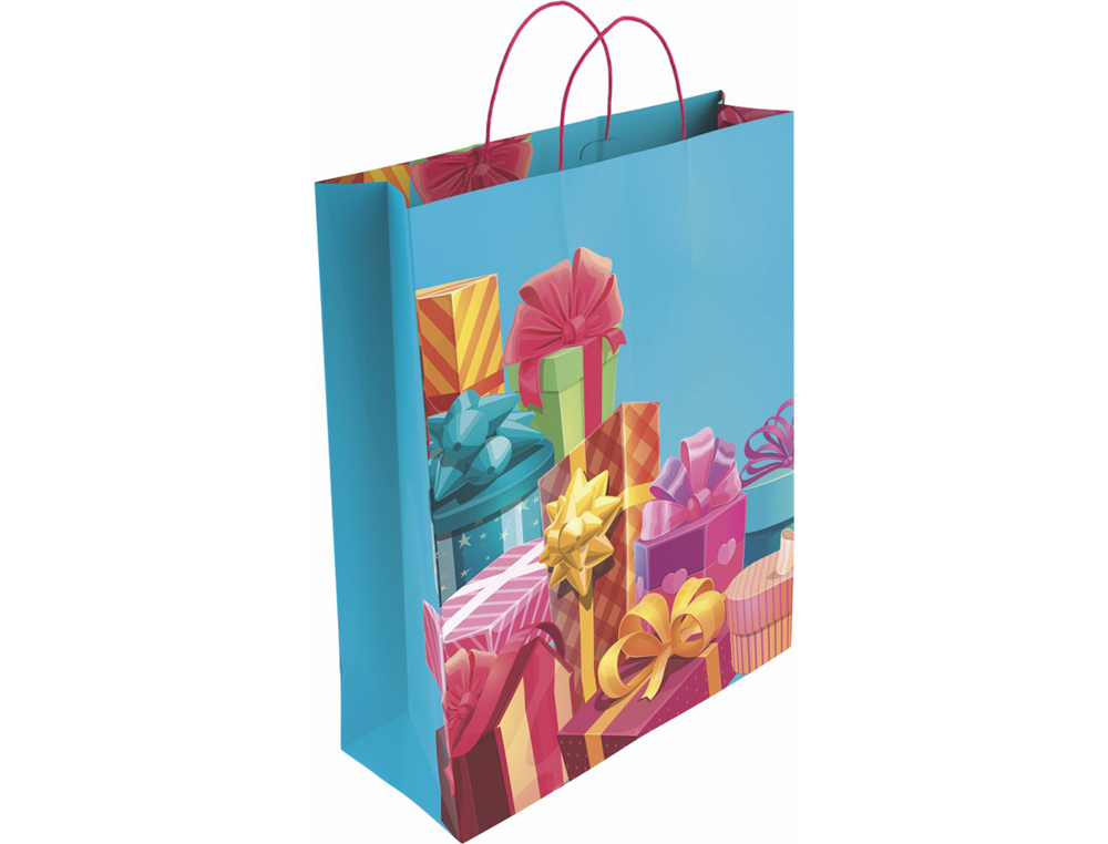 BOLSA PARA REGALO BASIKA PAPEL ESTUCADO 160 GR TODO AO CON ASA RETORCIDA TAMAO L 32+14X40 CM