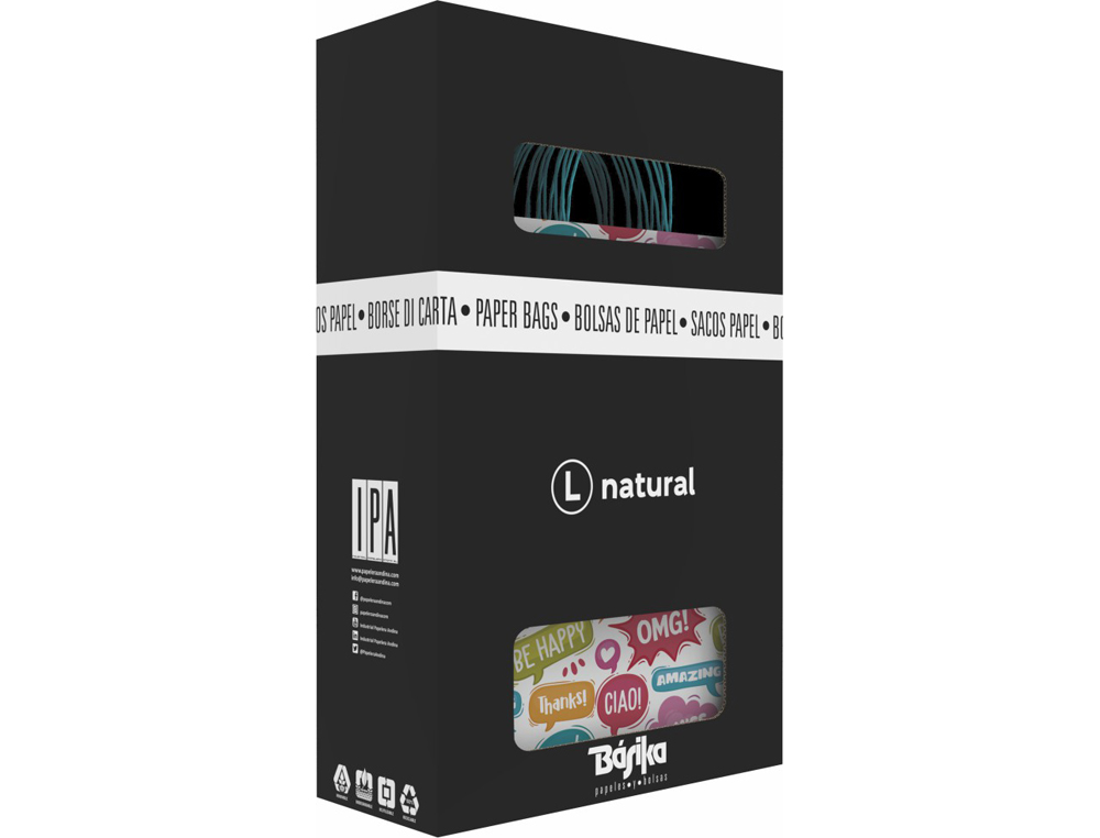 BOLSA PARA REGALO BASIKA PAPEL ESTUCADO 160 GR TODO AO CON ASA RETORCIDA TAMAO L 32+14X40 CM