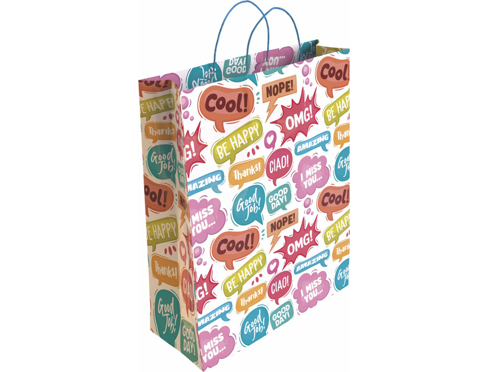 BOLSA PARA REGALO BASIKA PAPEL ESTUCADO 160 GR TODO AO CON ASA RETORCIDA TAMAO L 32+14X40 CM
