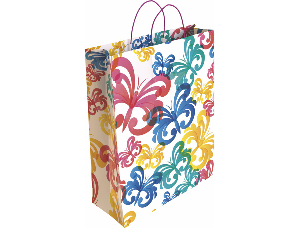 BOLSA PARA REGALO BASIKA PAPEL ESTUCADO 160 GR TODO AO CON ASA RETORCIDA TAMAO L 32+14X40 CM