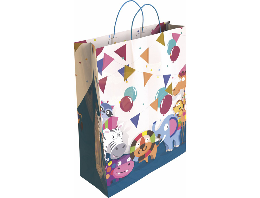 BOLSA PARA REGALO BASIKA PAPEL ESTUCADO 160 GR TODO AO CON ASA RETORCIDA TAMAO L 32+14X40 CM