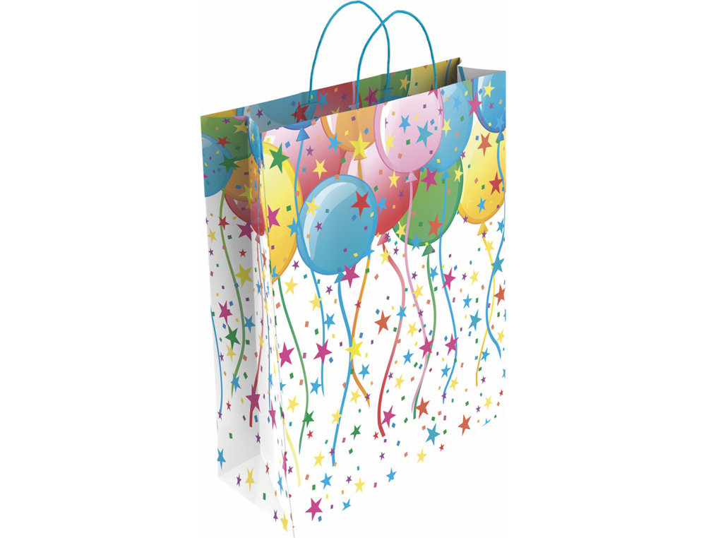 BOLSA PARA REGALO BASIKA PAPEL ESTUCADO 160 GR TODO AO CON ASA RETORCIDA TAMAO L 32+14X40 CM