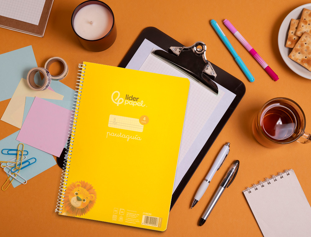 CUADERNO ESPIRAL LIDERPAPEL A4 PAUTAGUIA TAPA PLASTICO 80H 90GR CUADRO PAUTADO 4MM CON MARGEN COLOR AMARILLO