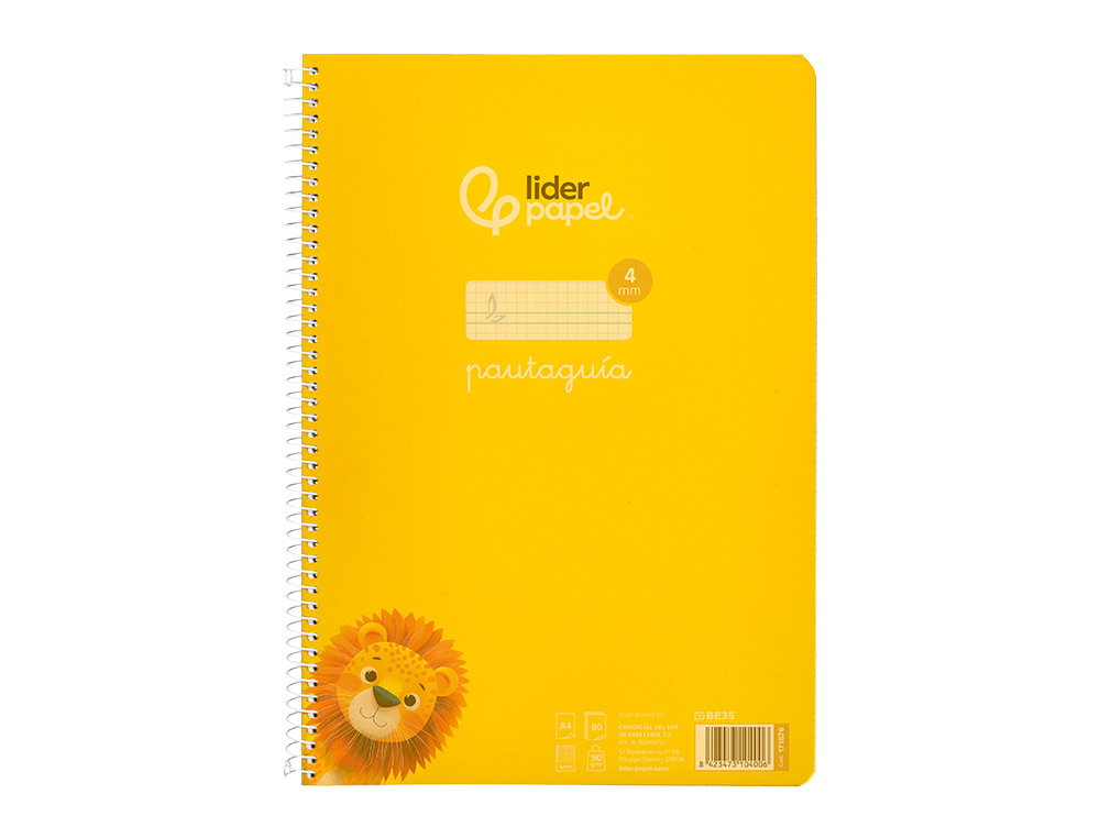 CUADERNO ESPIRAL LIDERPAPEL A4 PAUTAGUIA TAPA PLASTICO 80H 90GR CUADRO PAUTADO 4MM CON MARGEN COLOR AMARILLO