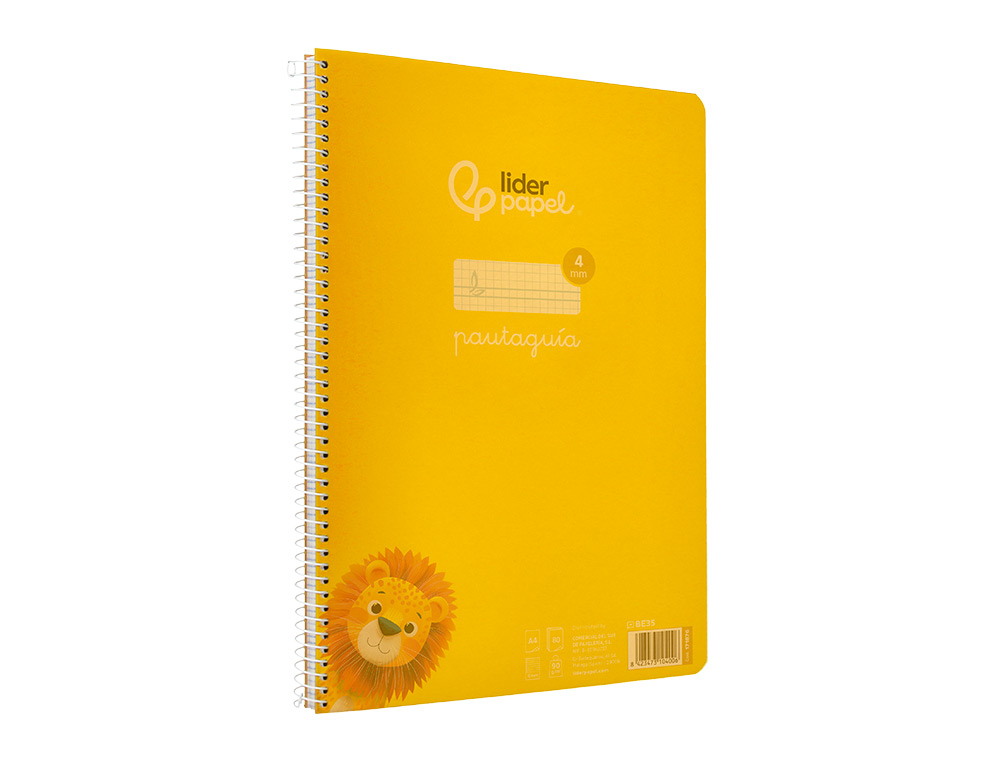 CUADERNO ESPIRAL LIDERPAPEL A4 PAUTAGUIA TAPA PLASTICO 80H 90GR CUADRO PAUTADO 4MM CON MARGEN COLOR AMARILLO