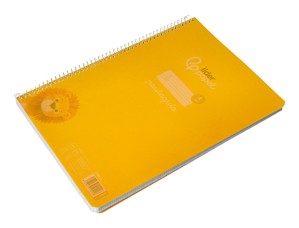 CUADERNO ESPIRAL LIDERPAPEL A4 PAUTAGUIA TAPA PLASTICO 80H 90GR CUADRO PAUTADO 4MM CON MARGEN COLOR AMARILLO