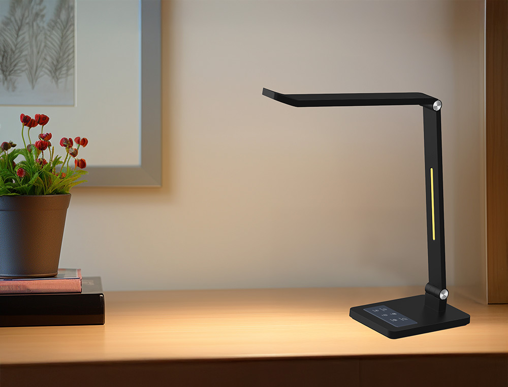 LAMPARA DE OFICINA Q-CONNECT SOBREMESA PROFESIONAL ABS 40 LEDS 10 W INTERRUPTOR SENSOR 3 NIVELES COLOR NEGRO