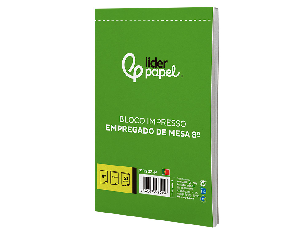 TALONARIO LIDERPAPEL CAMARERO OCTAVO SIN IVA 202 DUPLICADO TEXTO EN PORTUGUES