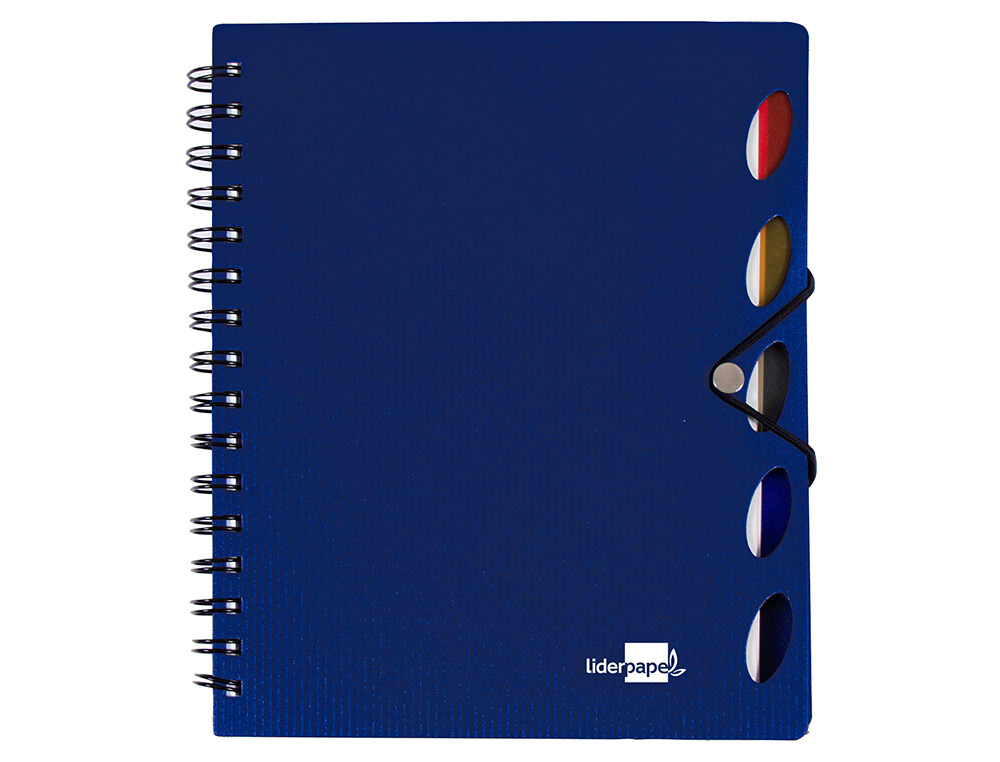 CUADERNO ESPIRAL LIDERPAPEL A4 MICRO EXECUTIVE TAPA PLASTICO 100H 80 GR CUADRO 5MM 5 SEPARADORES CON GOMILLA AZUL