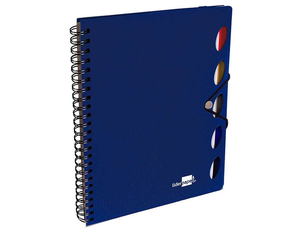 CUADERNO ESPIRAL LIDERPAPEL A4 MICRO EXECUTIVE TAPA PLASTICO 100H 80 GR CUADRO 5MM 5 SEPARADORES CON GOMILLA AZUL