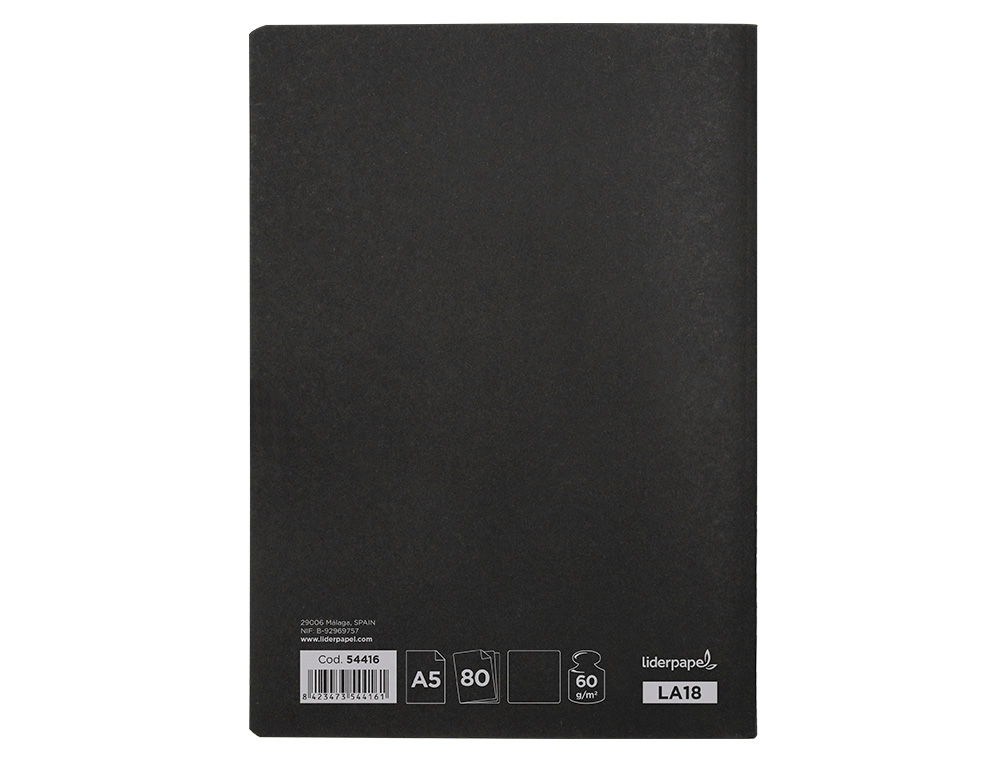 LIBRETA LIDERPAPEL TAPA NEGRA A5 80 HOJAS 60GR LISO CON DOBLE MARGEN