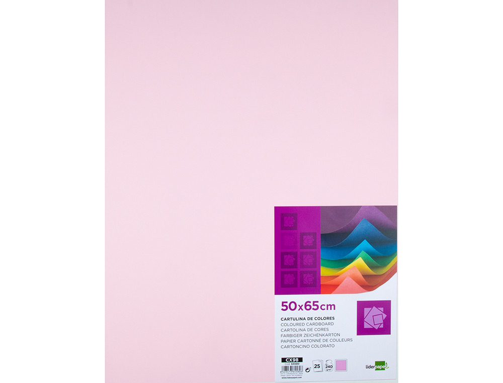 CARTULINA LIDERPAPEL 50X65 CM 240G/M2 ROSA PAQUETE DE 25 HOJAS