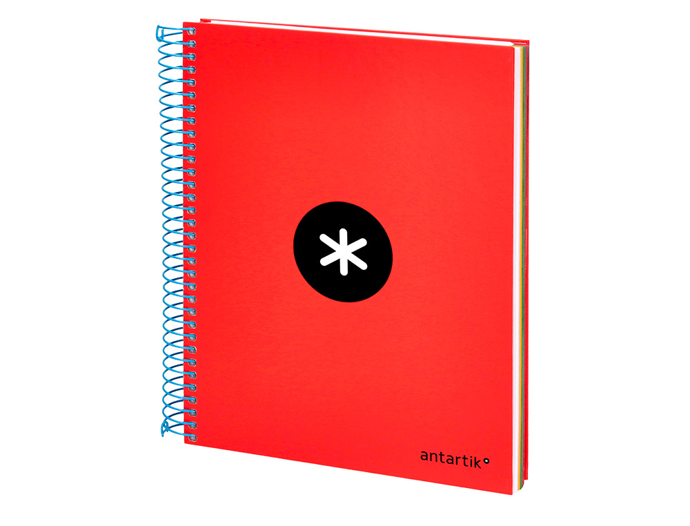 CUADERNO ESPIRAL A5 MICRO ANTARTIK TAPA FORRADA 120H 90 GR HORIZONTAL 5 BANDAS 6 TALADROS COLOR ROJO
