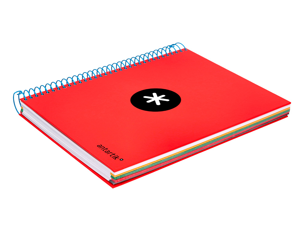CUADERNO ESPIRAL A5 MICRO ANTARTIK TAPA FORRADA 120H 90 GR HORIZONTAL 5 BANDAS 6 TALADROS COLOR ROJO
