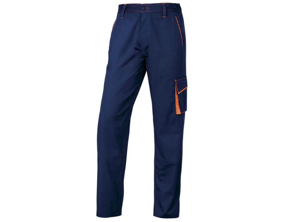 PANTALON DE TRABAJO DELTAPLUS CINTURA AJUSTABLE 5 BOLSILLOS COLOR AZUL NARANJA TALLA XS