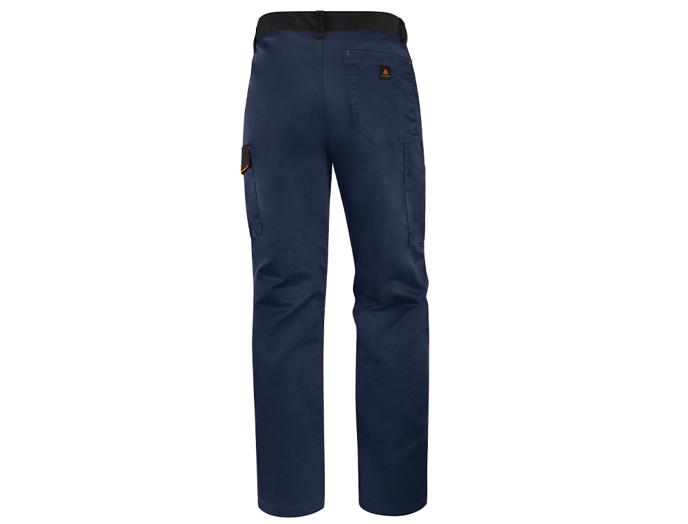 PANTALON DE TRABAJO DELTAPLUS CINTURA AJUSTABLE 5 BOLSILLOS COLOR AZUL NARANJA TALLA XS