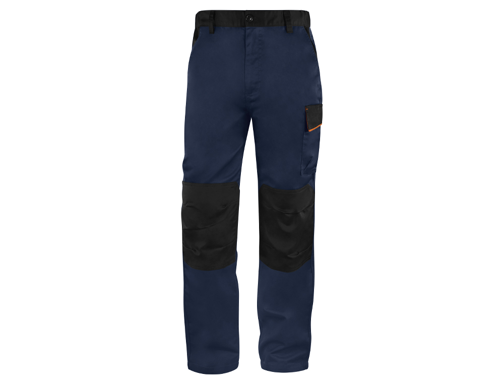 PANTALON DE TRABAJO DELTAPLUS CINTURA AJUSTABLE 5 BOLSILLOS COLOR AZUL NARANJA TALLA XS