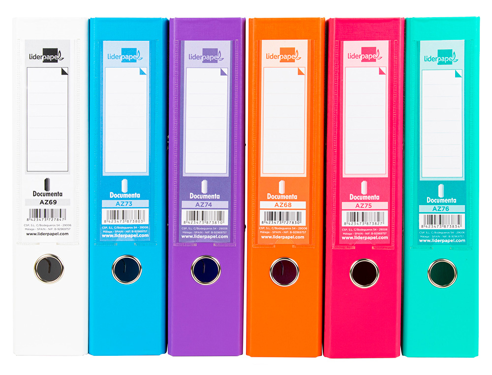 ARCHIVADOR DE PALANCA LIDERPAPEL A4 DOCUMENTA FORRADO PVC CON RADO LOMO 75 MM COLORES SURTIDOS TRENDING