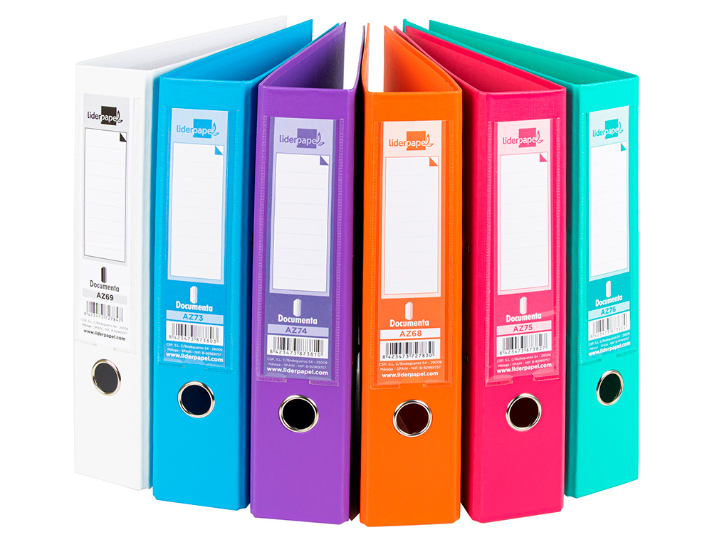 ARCHIVADOR DE PALANCA LIDERPAPEL A4 DOCUMENTA FORRADO PVC CON RADO LOMO 75 MM COLORES SURTIDOS TRENDING