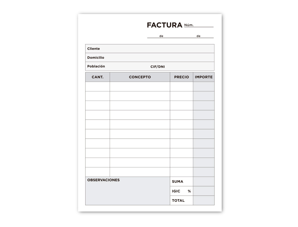 TALONARIO LIDERPAPEL FACTURAS 8 ORIGINAL Y 2 COPIAS T300 CON I.G.I.C.