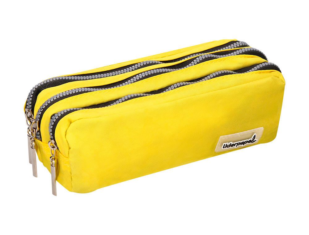 BOLSO ESCOLAR PORTATODO LIDERPAPEL RECTANGULAR 3 BOLSILLOS AMARILLO PASTEL 185X80X70 MM