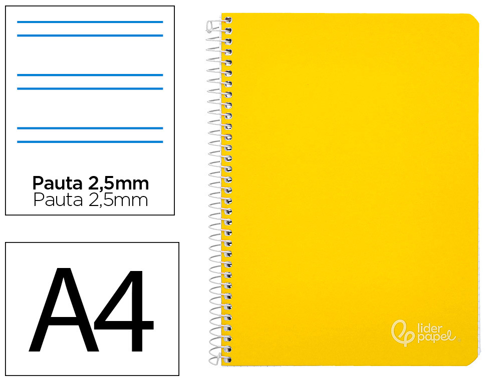 CUADERNO ESPIRAL LIDERPAPEL A4 WITTY TAPA DURA 80H 90GR PAUTA 2,5MM CON MARGEN COLOR AMARILLO
