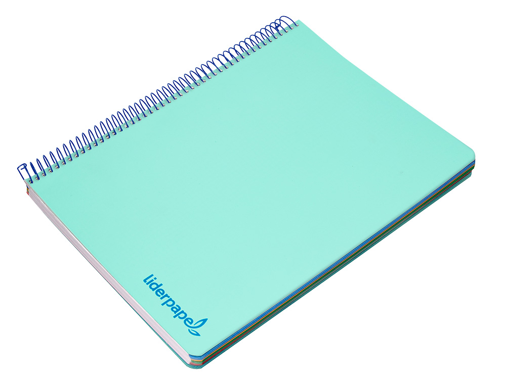 CUADERNO ESPIRAL LIDERPAPEL A4 MICRO WONDER TAPA PLASTICO 120H 90 GR CUADRO 5MM 5 BANDA 4 TALADRO COLOR VERDE TURQUESA