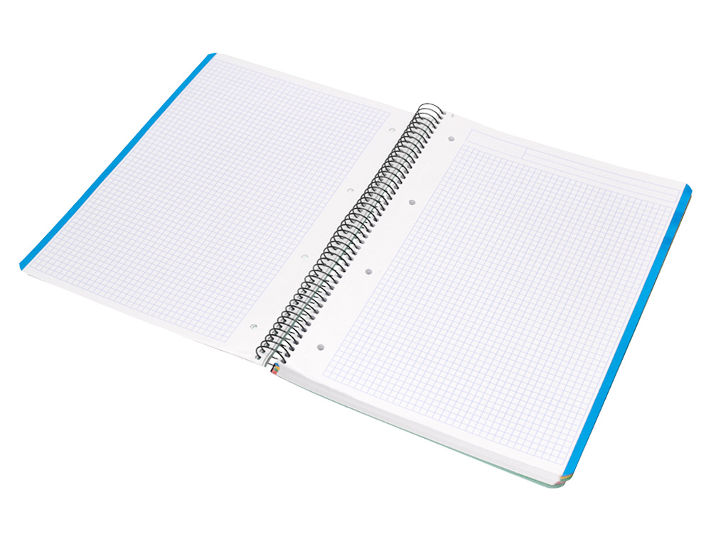 CUADERNO ESPIRAL LIDERPAPEL A4 MICRO WONDER TAPA PLASTICO 120H 90 GR CUADRO 5MM 5 BANDA 4 TALADRO COLOR VERDE TURQUESA