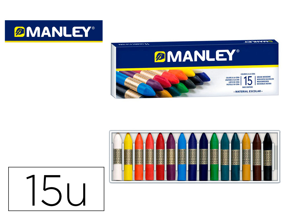 LAPICES CERA MANLEY CAJA DE 15 COLORES SURTIDOS