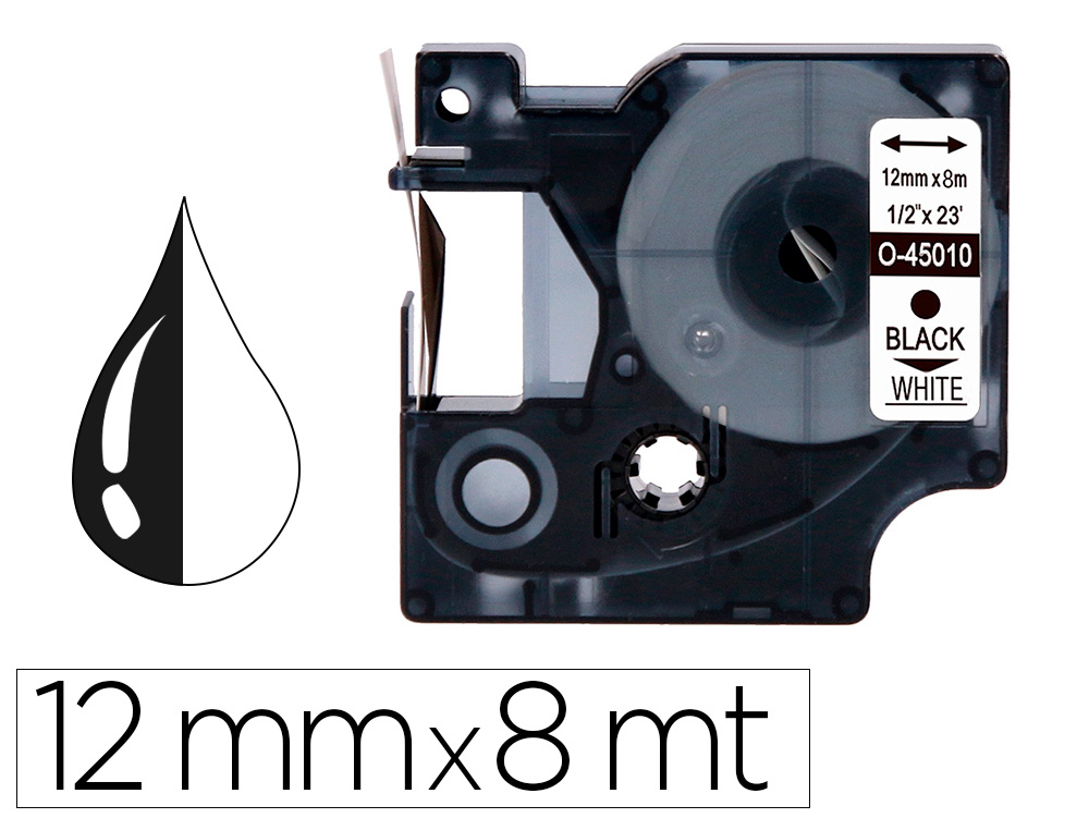 CINTA Q-CONNECT MK-221 BLANCO-NEGRO 9MM LONGITUD 8 MT