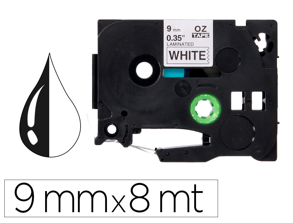 CINTA Q-CONNECT TZE-221 BLANCO-NEGRO 9MM LONGITUD 8 MT