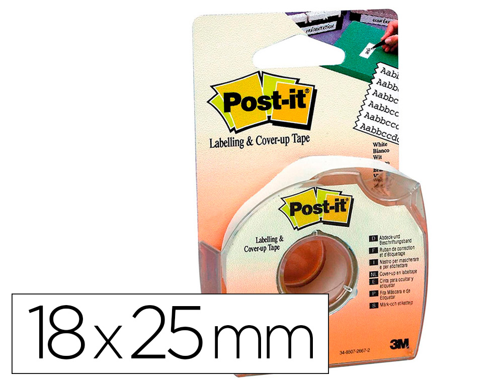 CINTA ADHESIVA POST-IT PARA OCULTAR Y ETIQUETAR 6 LINEAS 18 MT X 25 MM EN PORTARROLLO