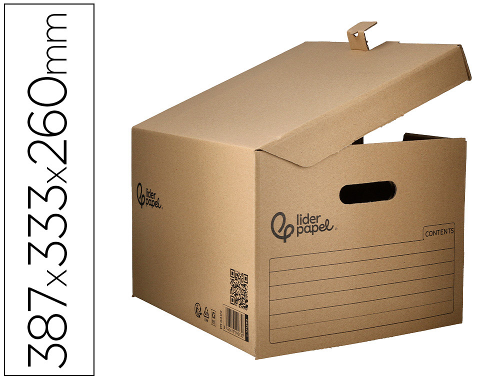 CAJON CONTENEDOR LIDERPAPEL CARTON MANUAL PARA 3 CAJAS ARCHIVO DEF. FOLIO / 3 ARCHIVADORES A-Z 387X333X260MM